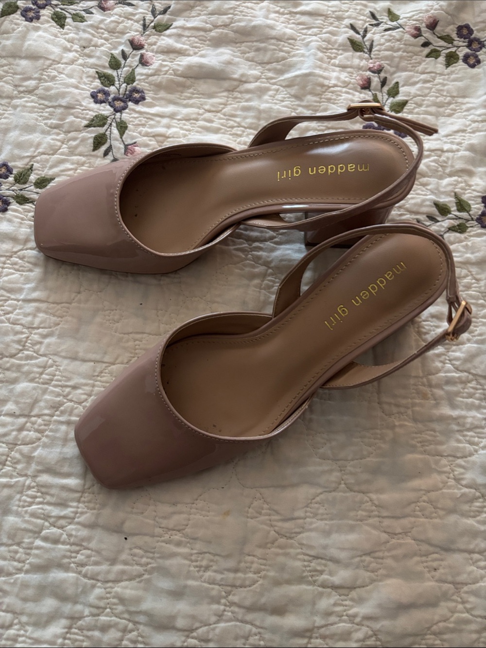 Madden Girl Blush Patent Square-Toe Slingback Mules